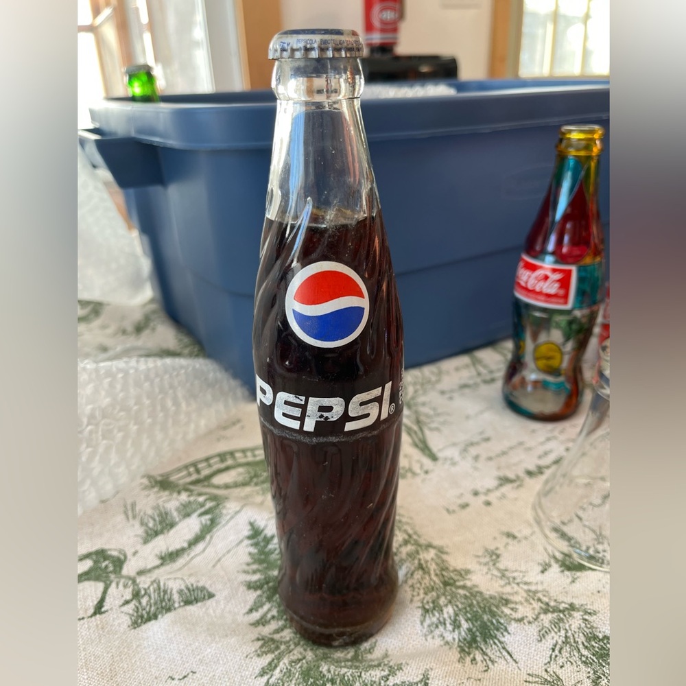 Pepsi Glass Bottle with Red and Blue Logo